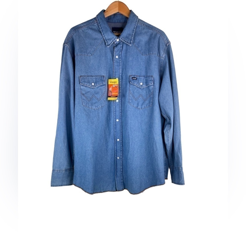 Wrangler Men Authentic Western Work Shirt Cowboy Cut Pearl Snap Classic Fit XXL